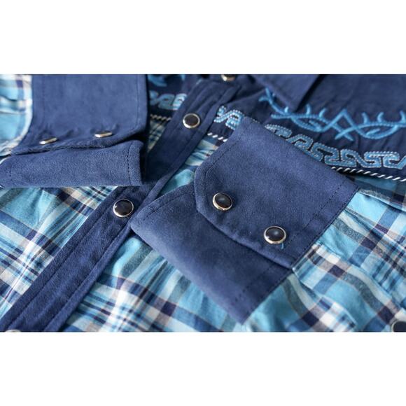 El General Men Embroidered Plaid Western Pearl Snap Button Shirt M Cowboy Rodeo - Picture 12 of 16